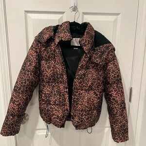 Rachel Parcell Leopard Print Puffer Jacket